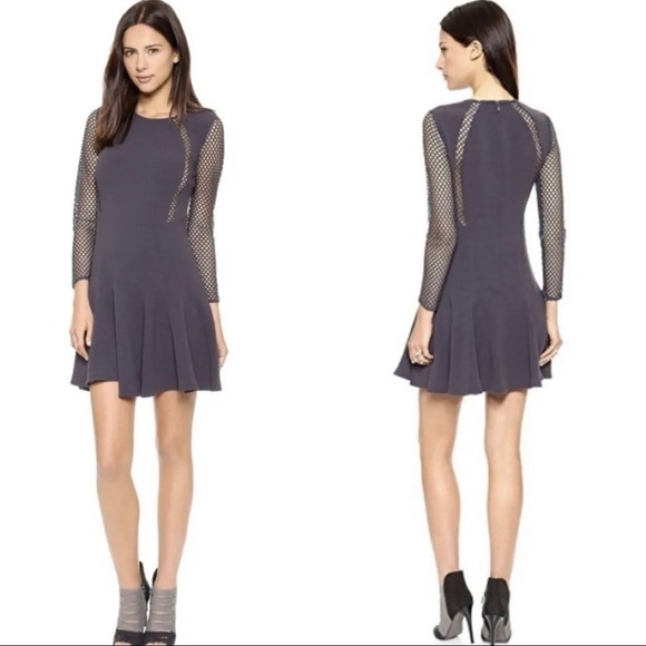 $425 Rebecca Taylor Sz 4 Gray Mesh Fishnet Fit and Flare Dress Skater Work - Picture 6 of 12